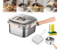 Multi-Function Frying Cooker Set - Fryer, Cooker, Fresh Keeping & Vegetables Washing, Japanese Deep Steel Pour Fryer Pot With Frying Basket, Tongs and Oil Drip Rack (A)