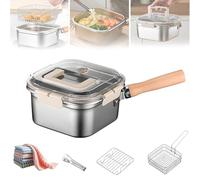Multi-function Frying Cooker Set - Fryer, Cooker, Fresh Keeping & Vegetables Washing, Stainless Steel Portable Outdoor Cooking Pot, with Basket, Tongs And Oil Drip Rack (Set A)