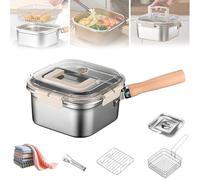 Multi-function Frying Cooker Set - Fryer, Cooker, Fresh Keeping & Vegetables Washing, Stainless Steel Portable Outdoor Cooking Pot, with Basket, Tongs And Oil Drip Rack (Set B)