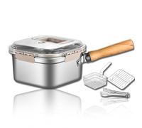 Multi-Function Frying Cooker Set,Japanese Deep Steel Pour Fryer Pot Set,Frying Cooker Set,with Frying Basket,Tongs and Oil Drip Rack,for Kitchen French Fries,Chicken Etc (White)