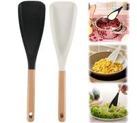 Multi-function Spatula Spoon, 2025 New 2-in-1 Multi-function Spatula Spoon, Long Head Silicone Salad Spatula Spoon with Wood Handle, for Mixing and Scrape, for Cooking and Serving (2pcs)
