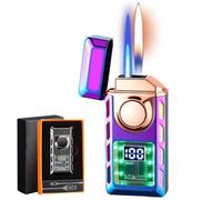 Multi-Functional Dual Flame Lighter with Colored Lights, Briquet à Double Flamme avec lumières colorées, Briquet Jet Flamme Intelligent avec Flamme réglable & Rechargeable Cadeau pour Homme (Couleur)
