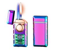 Multi-Functional Dual Flame Lighter with Colored Lights,Briquets Tempête à Jet Flamme,Double Arc Anti-Vent Briquet Électrique san Flamme,Briquet Rechargeables Au Gaz Briquet Tempête (Couleur)