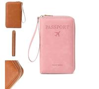 Multi-Functional RFID Passport Wallet,Simple Plain Passport Cases Back To School,passport Holder for Travel Essentials,Travel Wallet,Zipper Travel Card Holder,Anti-Theft Protective Case (Pink)