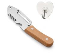 Multi-Functional Vegetable Peeler, 5-in-1 Stainless Steel Fruit & Veggie Peeler with Wooden Handle, Pointed Tip, Julienne Cutter, Bottle Opener, Peeling and Hanging Hole, Kitchen Tool. (1Pcs)