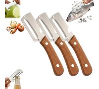 Multi-Functional Vegetable Peeler for Kitchen, Éplucheur Légumes Fruits 3 En 1, Écailleur Poisson, Ouvre-Bouteille, Inox, Manche Bois (3PCS)