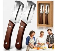 Multi Functional Vegetable Peeler, Stainless Steel Peeler (Sbucciare + Tagliare a Julienne + Lid Opener) with Ergonomic Non-slip Wooden Handle for Tough Skins Potato, Carrot, Pumpkin (2 Pcs B)