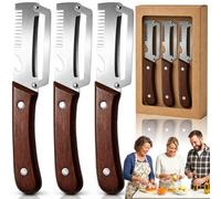 Multi Functional Vegetable Peeler, Stainless Steel Peeler (Sbucciare + Tagliare a Julienne + Lid Opener) with Ergonomic Non-slip Wooden Handle for Tough Skins Potato, Carrot, Pumpkin (3 Pcs A)