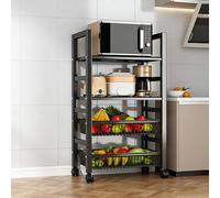 Multi-layer Fruit and Vegetable Storage Rack multifunctional Rolling Storage Cart with Wire Baskets Floor-standing Kitchen Organizer Rack on Wheels for Bathroom Living Room Store.(Black1,58x32x102cm)