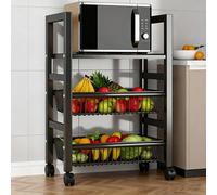 Multi-layer Fruit and Vegetable Storage Rack multifunctional Rolling Storage Cart with Wire Baskets Floor-standing Kitchen Organizer Rack on Wheels for Bathroom Living Room Store.(Black1,50x32x77cm)