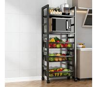 Multi-layer Fruit and Vegetable Storage Rack multifunctional Rolling Storage Cart with Wire Baskets Floor-standing Kitchen Organizer Rack on Wheels for Bathroom Living Room Store.(Black2,58x32x127cm)