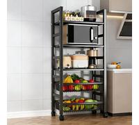 Multi-layer Fruit and Vegetable Storage Rack multifunctional Rolling Storage Cart with Wire Baskets Floor-standing Kitchen Organizer Rack on Wheels for Bathroom Living Room Store.(Black1,50x32x127cm)