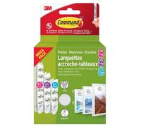 Multi-pack languettes accroche tableaux 8 grandes + 6 moyennes + 4 petites paires adhésives blanches sans trous
