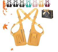 Multi-Pocket Anti-Theft Double Shoulder Bag, 2026 New Premium Leather Adjustable Underarm Shoulder Bag for Men & Women, Hidden Underarm Strap Wallet for Various Occasions (Yellow)