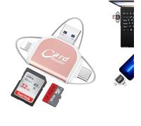 Multi-Port 4 in1 Universal SD TF Card Reader, USB C SD TF Memory Card Reader, 4 in 1 Card Reader, SD Card USB Adapter, Plug and Play, Multifunctional TF Memory Card Reader (Pink)