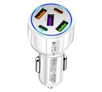 Multi Port Car Charger - 3.34 inch USB C Adapter | PC Fire Retardant - Fast Charging for Phones Tablets laptops with Intelligent Protection for sedans SUVs MPVs