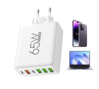 Multi-Port-USB-Ladestation, Ladegerätblock mit Mehreren Ports, 6-Port-Wandladegerät, 65 W, 4 -Anschlüsse, 2 Typ-C-Ladestationen, Schnell, tragbar, Ideal für Reisen, Laptop, Telefon