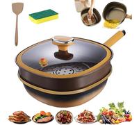 Multi-Purpose Deep Saute Pan with Steamer Basket, 12in Titanium Alloy Non-Stick Pot with Lid, Deep Skillet 30 X 10 Cm, for Frying Stir-Frying Stewing Cooking Methods (With Steamer)