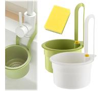 Multi Purpose Kitchen Sink Strainer, Kitchen Sink Food Waste Catcher, Faucet Hanging Strainer Basket, Multifunctional Drainage Baskets, Self-Cleaning Sinks Filter with Automatic Dumping(Green+White)