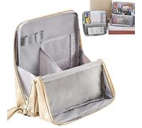 Multi-Purpose Large Capacity Oxford Cloth Standing Makeup Bag - Portable Lightweight Canvas Organizer with Multiple Compartments, Upright Design for Cosmetics & Stationery Storage (Beige)