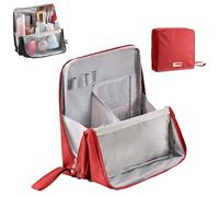 Multi-Purpose Large Capacity Oxford Cloth Standing Makeup Bag,Waterproof Makeup Organizer with Compartments, Portable Toiletry Bag for Women and Men,for Travel Or Home Use (Red)