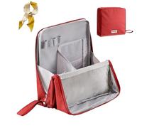 Multi-Purpose Large Capacity Oxford Cloth Standing Makeup Bag,Waterproof Portable Toiletry Bag with Compartments,Multifunctional Toiletry Bag and Stationery Storage (Red, One Size)