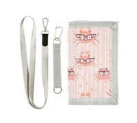 Multi Small Crabs Wear Sunglasses Pink Stripes Card Wallet Cool Gifts Simple Clip Wallet for Men with Lanyard, multi petits crabes portent des lunettes de soleil rayures roses, 1 size, Tendance