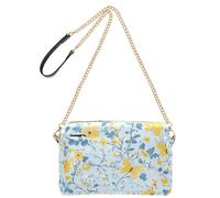 Multi-small Flowers Butterflies Yellow and Light Blue Fashion Small Crossbody Bag Women Vegan Leather Purse Cross Body Bag Waterproof Shoulder Handbags