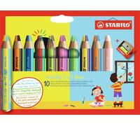 STABILO woody 3in1 duo - Crayon de couleur - Etui carton x 10 crayons à mine bicolore + taille-crayon