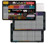 STABILO Feutres Creative Tips - Boîte métal 50 stylos - pointes 0,2/0,4/0,7/1 mm + pinceau