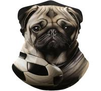 Multi-Usage Écharpe Tube,Chiens carlins avec Ballon de Football,Bande de Cheveux Séchage Rapide Cache-Col pour Cyclisme Vélo Randonnée 26X30cm