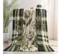 Multi-Usages Flanelle Couverture Plaid Polaire - Rétro Grille Web Plantes Motifs Couvertures pour Adultes et Enfants, 180 x 200 cm Vert Olive Douce Moelleuse Peluche Couverture pour Toutes Les Saisons