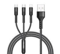 Multi USB Cable, 3 in 1 Universal Cable [1.2M] Multi USB Nylon Charging Cable with Micro USB Type C Lightning Cable for iPhone, Samsung Galaxy, Huawei, Honor, OnePlus- Black