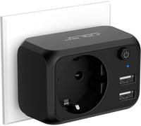Multi Usb Socket, Mini 3 In 1 Usb Wall Charger 16A, 4000W And 2 Usb Ports With Switch, Electric Wall Socket Ideal For Bedroom, Office, Home, Travel, Black