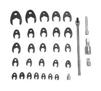 Multi-Wits 32Pcs Metric Tight Clearance Brake Line Wrench Set, Offset Open End Wrenches with Extension Bar, 10 to 50mm and 3/8 1/2 3/4 Inch Drive for Automotive Repair in Confined Spaces