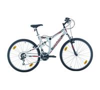 Multibrand Bachini Extreme Vélo VTT 26 Pouces Tout Suspendu, 18 Vitesses, Frein V-Brake, pour Hommes, Femmes, Filles et garçons, Convient pour 155-180 cm (Blanc avec Rouge et Blanc)