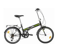 Multibrand Bachini Folding Vélo Pliant Classique 20 Pouces, 6 Vitesses, Frein V-Brake, Garde-Boue, Sonnette, pour Adultes et Adolescents, Convient pour 155-185 cm (Noir avec Vert et Blanc)
