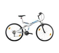 Multibrand Bachini Folding Vélo VTT Pliant 26 Pouces Tout Suspendu, 18 Vitesses, Frein V-Brake, pour Hommes, Femmes, Filles et garçons, Convient pour 155-180 cm (Blanc avec Bleu et Noir)