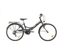 Multibrand Distribution Probike Folding City Vélo pliant 24" 6 vitesses pour femme et fille à partir de 135 à 160 cm (noir1 rose + garde-boue)