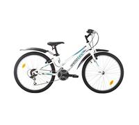 Multibrand Velotec Adventure Vélo VTT 24 Pouces en Aluminium, 18 Vitesses, Frein V-Brake, vélo pour Filles, Convient pour 130-160 cm (Blanc avec Turquoise et Gris)