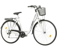Multibrand Velotec City Vélo Confort 28 Pouces en Aluminium, 7 Vitesses, Frein V-Brake, éclairage, Garde-Boue, Compatible Porte-Bagages, Convient pour 165-185 cm (Blanc avec Gris)