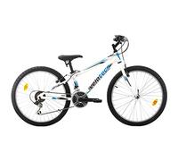 Multibrand Velotec Tempo Vélo VTT 24 Pouces en Aluminium, 18 Vitesses, Frein V-Brake, vélo Jeunesse, Convient pour 130-155 cm (Blanc avec Bleu et Noir)