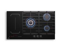 MultiChef 90cm Plaque de Cuisson Mixte Gaz Electrique 5 Z Verre Noir