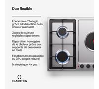 MultiChef 90cm Plaque de cuisson mixte gaz electrique 5 Zones Argent