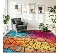 Multicolore Aquarelle Abstrait Tapis Lavable Machine Salon, Géométrique Triangle Fragments Antidérapant Poil Ras Tapis, pour Salle a Manger Bureau Cuisine, 160 x 230 cm
