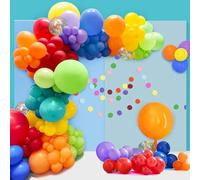 Multicolore Arche Ballon, 100pcs Arc-en-ciel Ballon Arche Inclure 5pcs Confettis Guirlande Papier Rond Circles Multicolore Deco pour Enfants Fille Garçon Anniversaire Carnaval Bébé Douche Décorations