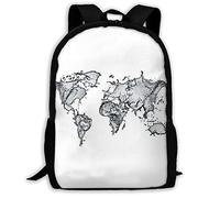 Multicolore Daypack Carte du Monde Blanche Sac À Dos Scolaire Portable Sacs De Voyage pour Scolaires, Gym, Usage Quotidien, 42X32X14Cm