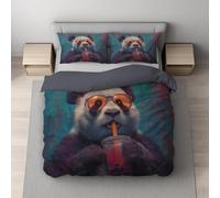 Multicolore Housse de Couette 140 x 200 cm avec 1 Taie d’oreiller 65 x 65 cm, Douce Respirante Parure de Lit en Microfibre, Psychédélique Illustration Panda Rue Ensemble Adolescent Chambre décor