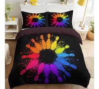 Multicolore Housse de Couette avec Motif Gribouillage, Douce Légère Facile d'entretien Linge de lit, Quilles De Bowling Taches D'Encre Tendance Énergique Parure de Lit 200 x 200 pour Fans De Bowling
