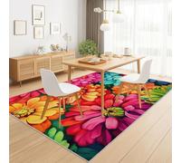 Multicolore Lavable en Machine Tapis Salon Fleurs serrées Les unes Contre Les Autres, 120 x 180 cm Doux Tapis de Sol Pelucheux Dessous Antidérapant, Entree Interieur Chambre Couloir